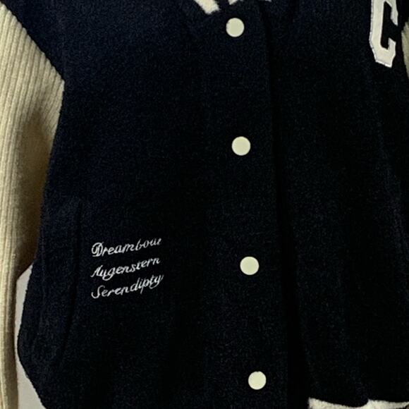 SUGAR Black Football Jacket with White Sweater Long Sleeves - Picture 2 of 11